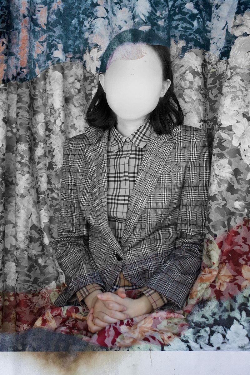 © Sijia Ma - Portrait in Burberry during Xinjiang Cotton protest in China, modified images in memories of Qinglian