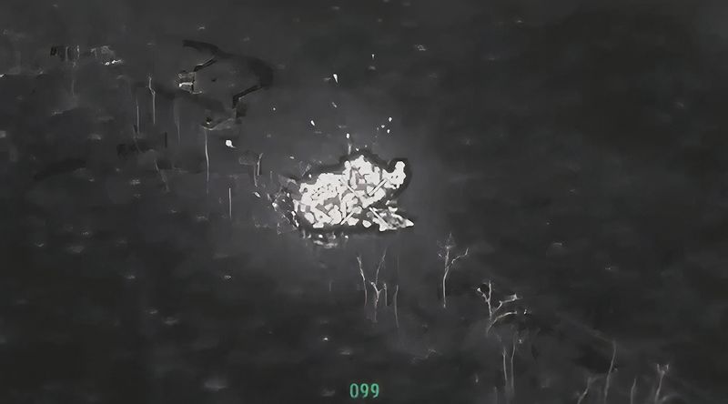 © Filippo Venturi - Frame extracted from video footage of a Ukrainian war drone, while hitting a Russian tank with a bomb.