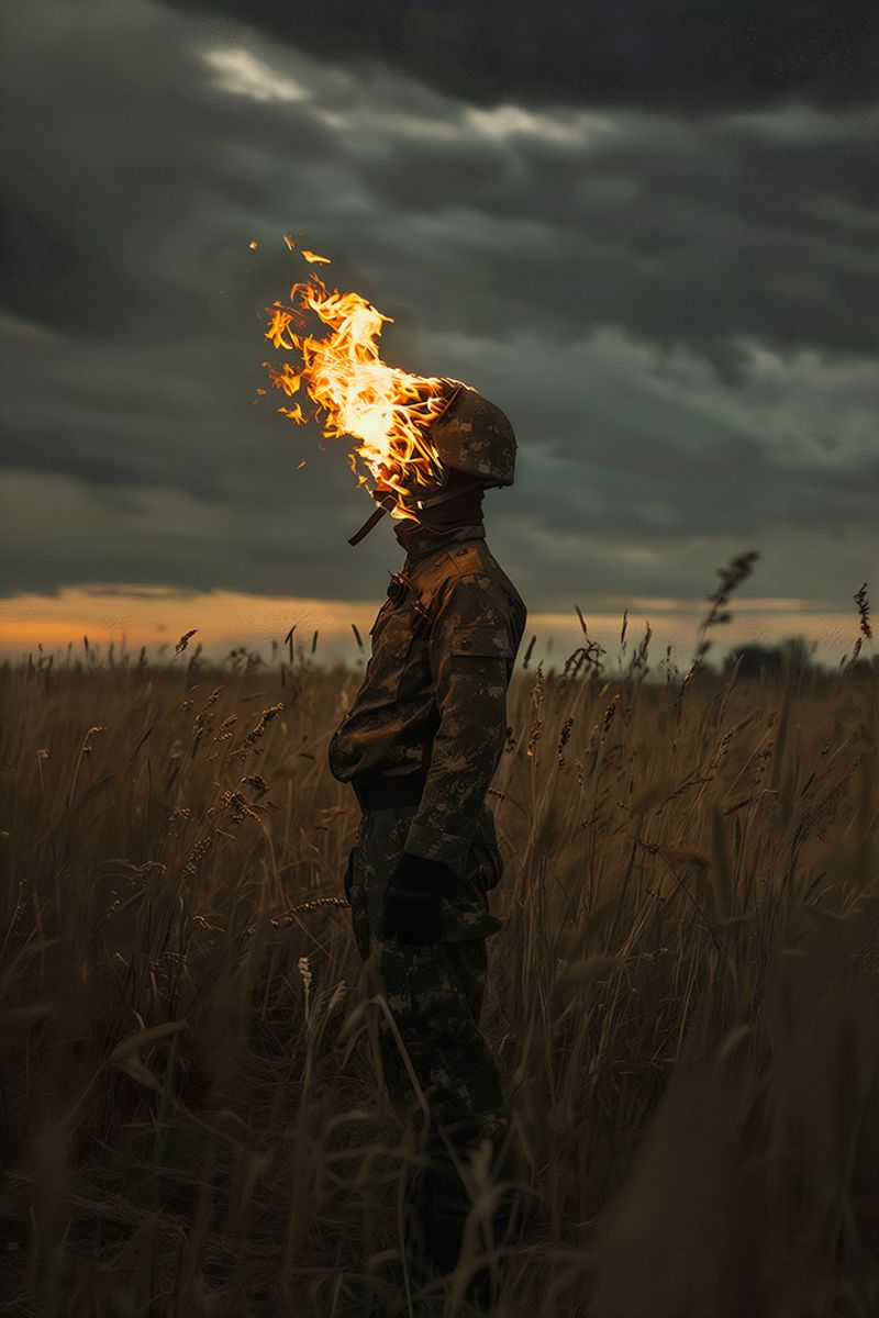 © Filippo Venturi - A soldier on fire. Artificially generated image.