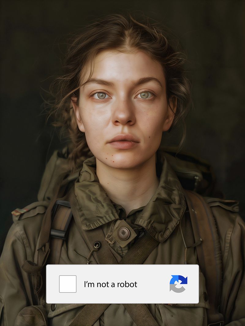 © Filippo Venturi - Ukrainian female soldier. Image generated with artificial intelligence and graphically modified.