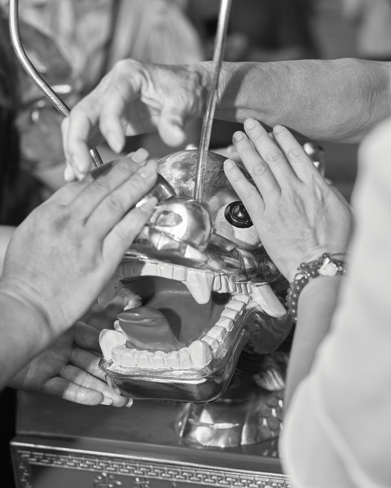 © YANG YANG - People stroke the dragon head to pray for good luck.