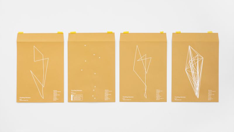 © Esther Hovers - Traveling Salesman, (Manhattan Destinations), 2019 35,6 x 45,7 cm / 14 x 18 in. Screen Print on Gummed Envelopes.