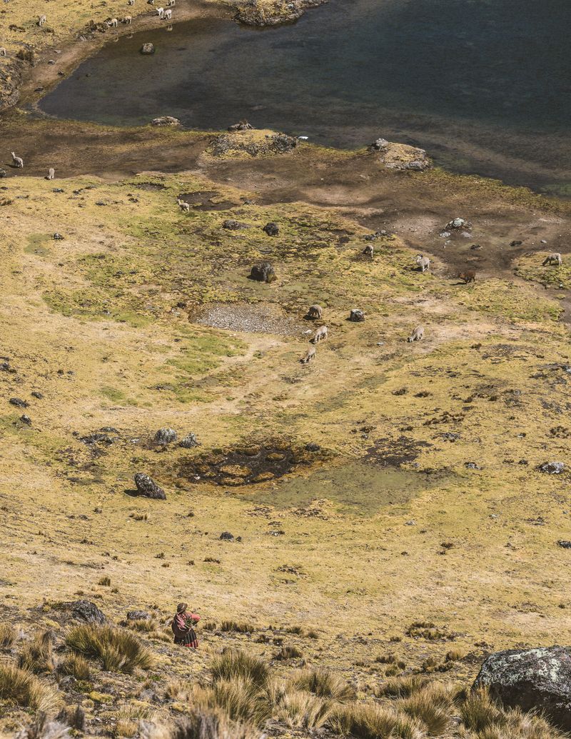 © Javier Gogna - Línea de altura. Desde lejos, una figura desciende, mínima frente al peso de la tierra.