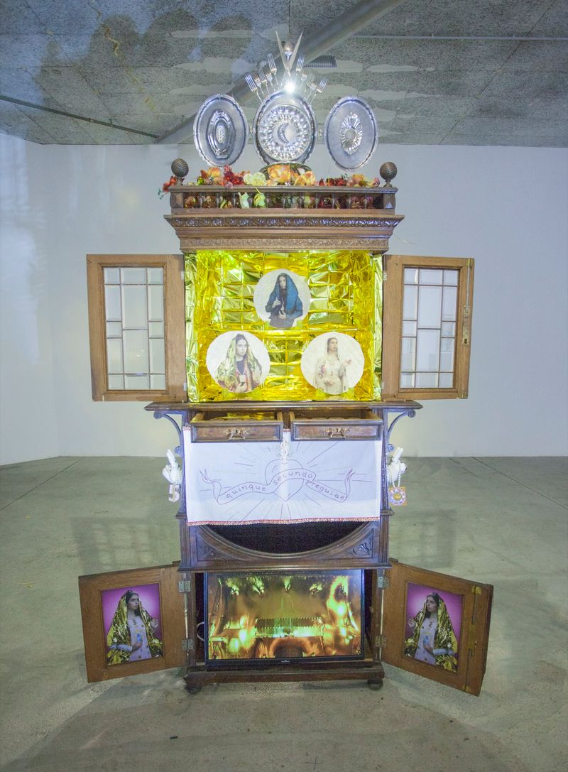 © Olga Kocsi - Multimedia Altar installation, 230x120x60cm, Godot Gallery, 2022