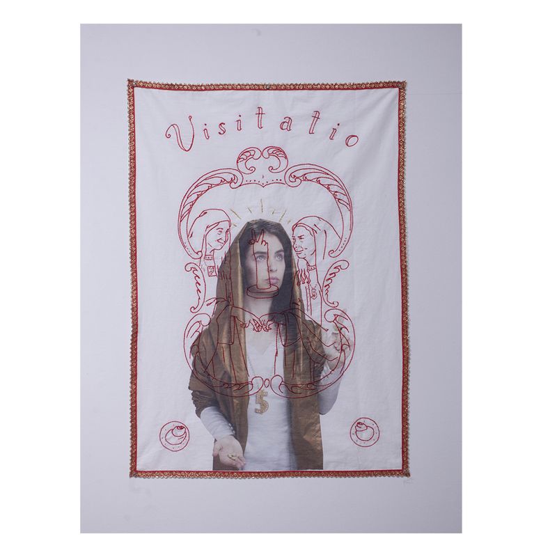 © Olga Kocsi - Visitatio, hand embroidery and UV print,110x70 cm, 2022