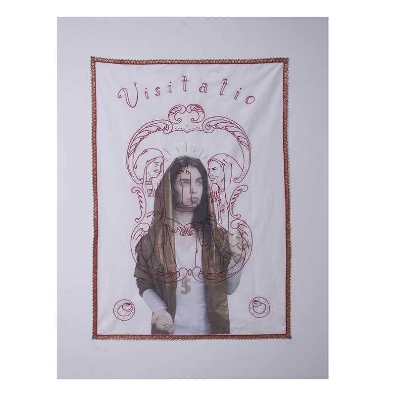 © Olga Kocsi - Visitatio, hand embroidery and UV print,110x70 cm, 2022