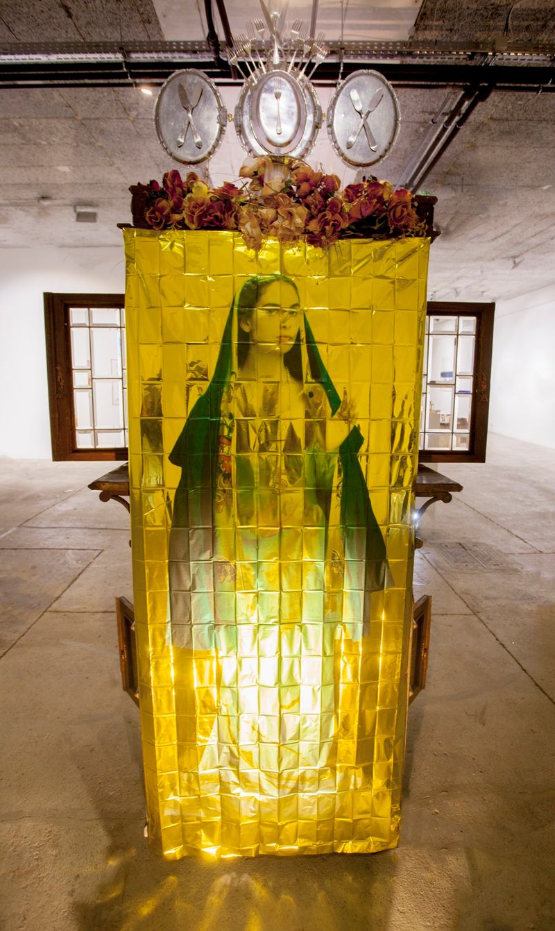 © Olga Kocsi - Altar installation back, UV printed isolation foil, Godot Gallery, 2022