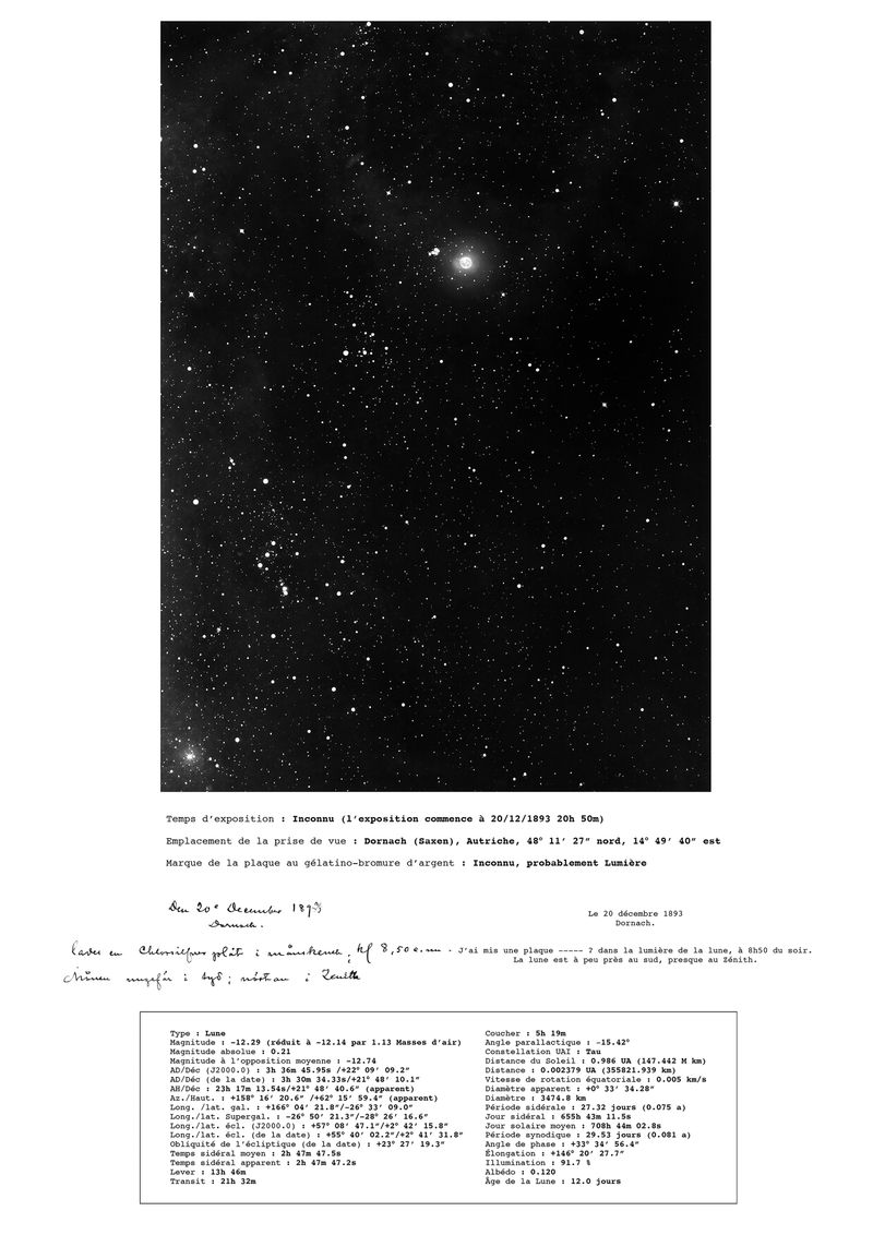 © Hideyuki Ishibashi - 20/12/1893 20:50, "I put the plate --- ? in the moon light at 8.50 p.m. The moon is close to south, almost at zenith."