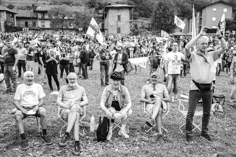 © Giuseppe Carotenuto - 15 September 2019, Pontida, Northen Italy - A group of old supporters take a part at the annual rally party of Lega Nord.