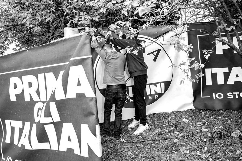 © Giuseppe Carotenuto - 15 September 2019, Pontida, Northen Italy - Young Lega Nord supporters at the annual rally party of Lega Nord in Pontida.