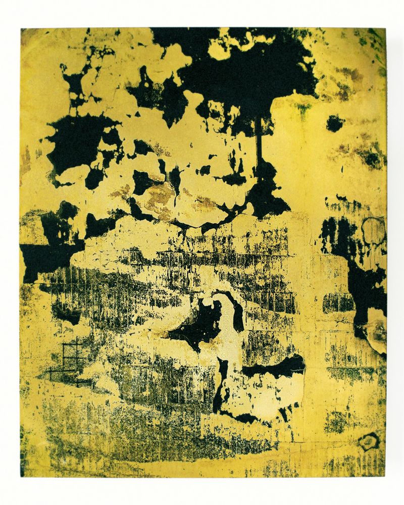 © Jörgen Axelvall - Scorch marks - untitled / flame 1 - 400x500mm  UV cured ink on brass sheet, ammonium oxidized