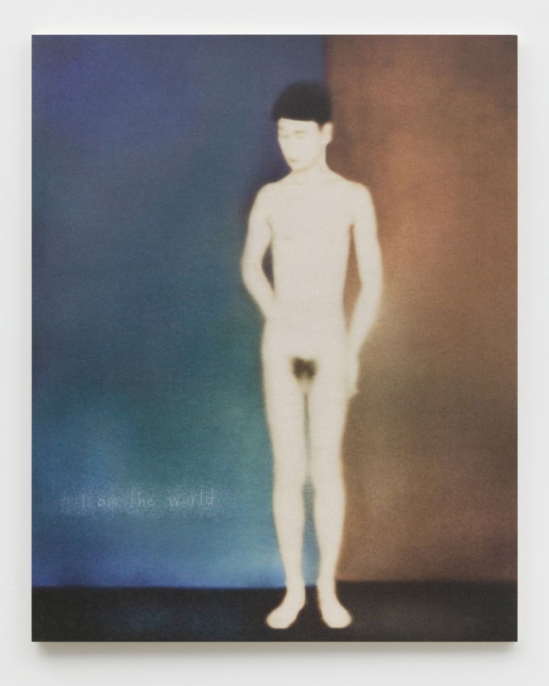 © Jörgen Axelvall - human figure  -  untitled / Oliver 11  -  700x825mm washi on wood panel, abraded surface, text in grease pencil