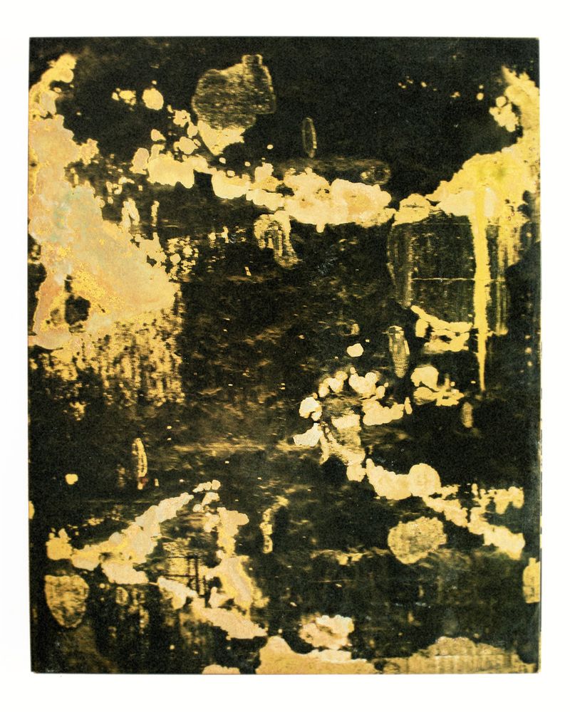 © Jörgen Axelvall - Scorch marks - untitled / flame 4 - 400x500mm  UV cured ink on brass sheet, ammonium oxidized