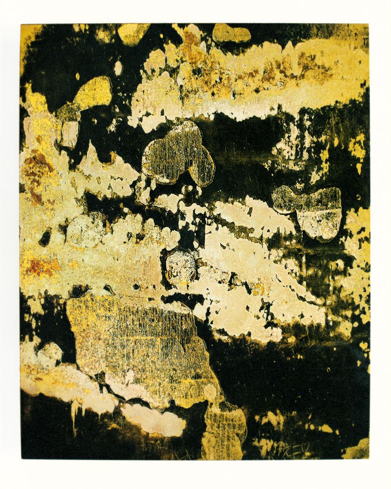 © Jörgen Axelvall - Scorch marks - untitled / flame 5 - 400x500mm  UV cured ink on brass sheet, ammonium oxidized