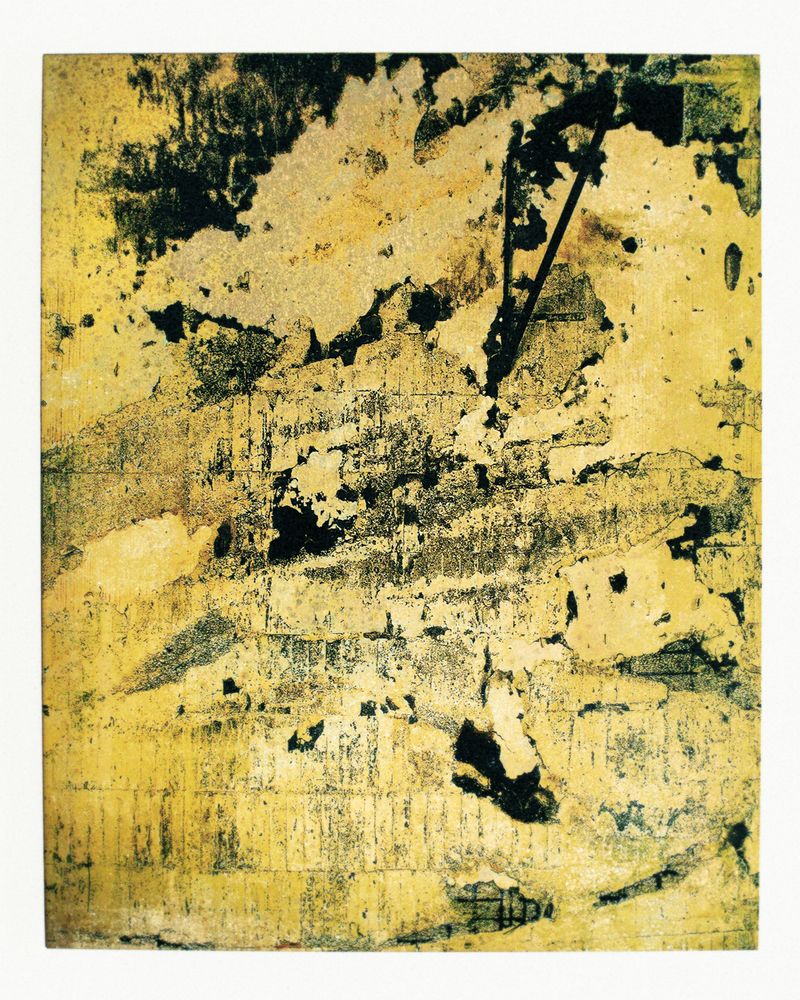 © Jörgen Axelvall - Scorch marks - untitled / flame 2 - 400x500mm  UV cured ink on brass sheet, ammonium oxidized