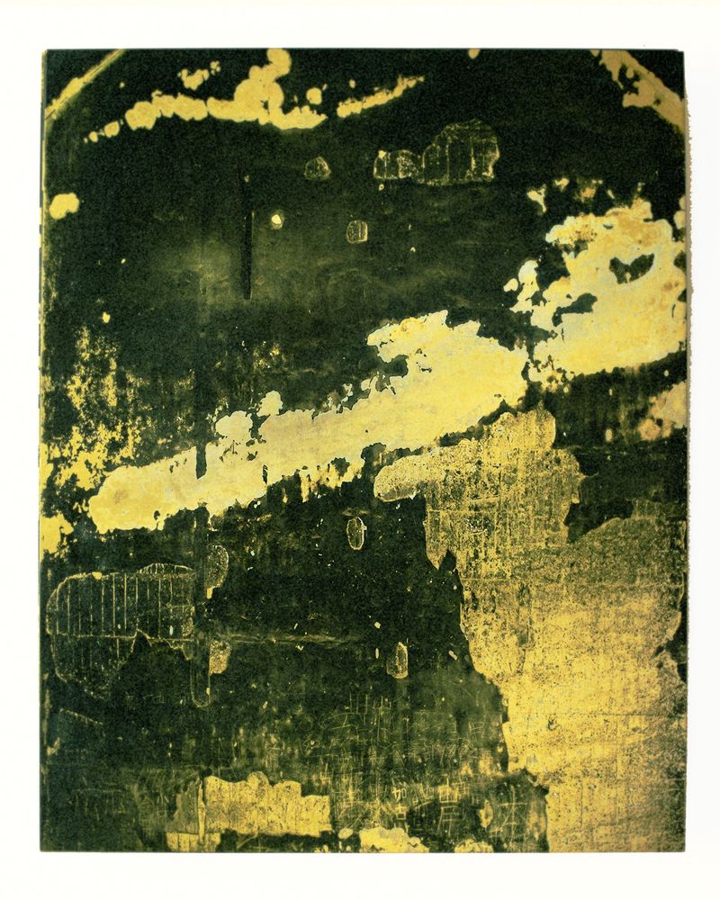 © Jörgen Axelvall - Scorch marks - untitled / flame 6 - 400x500mm  UV cured ink on brass sheet, ammonium oxidized