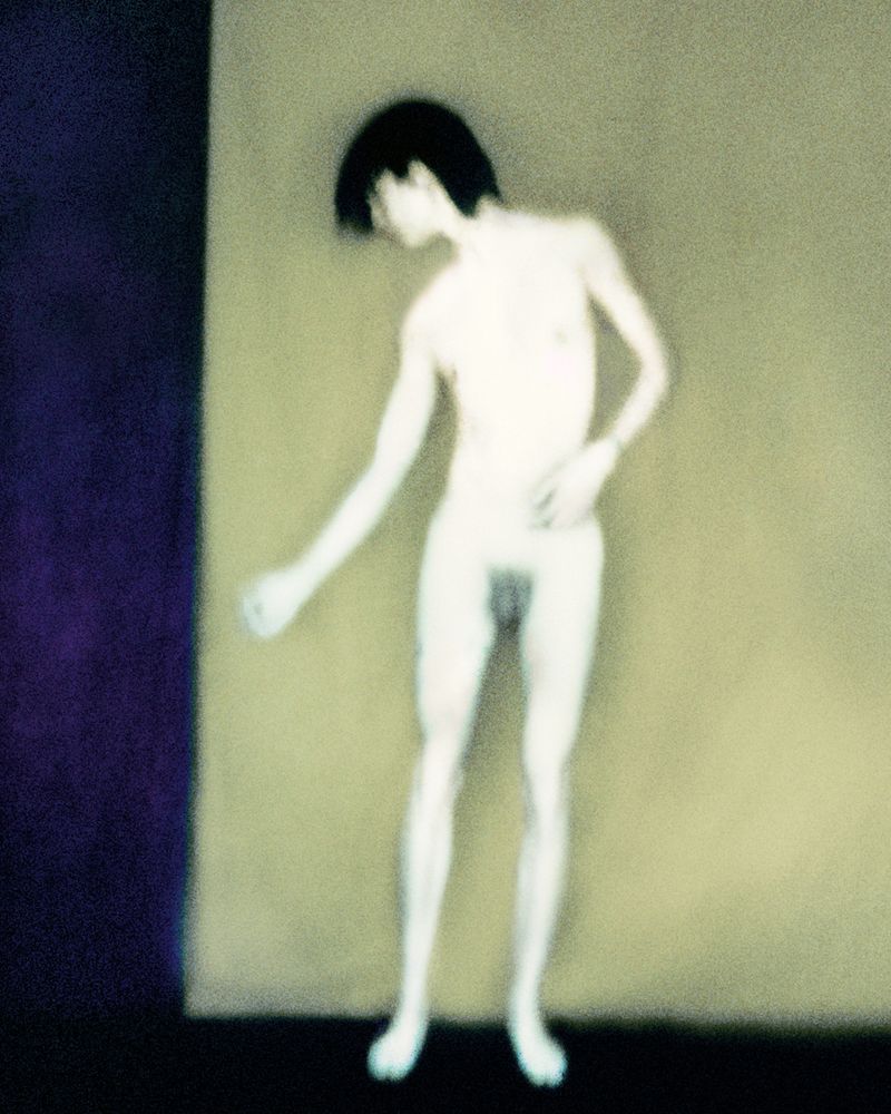 © Jörgen Axelvall - human figure  -  untitled / Jae 13  -  700x825mm washi on wood panel, abraded surface, text in grease pencil