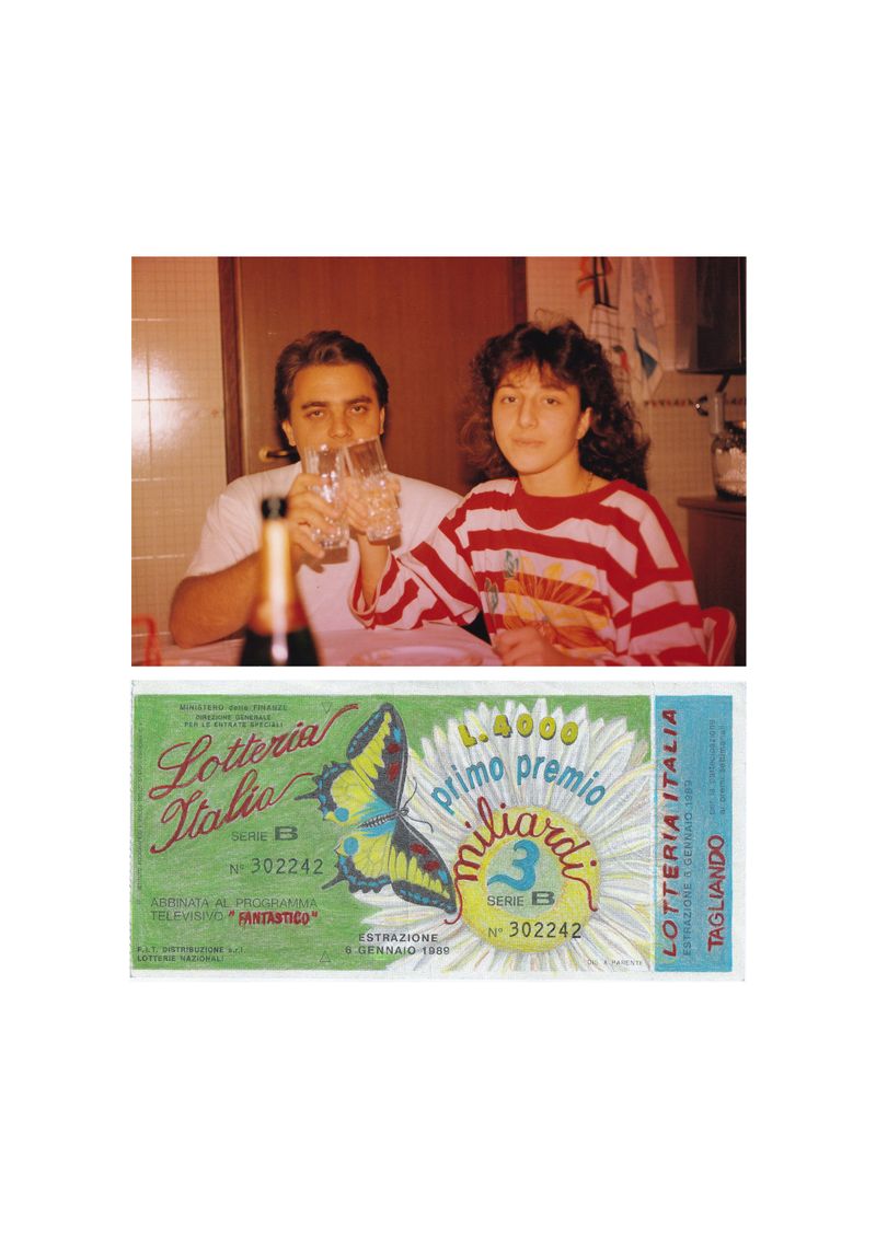 © Maria Vittoria Desiato - New Year's Eve 1988 and lottery ticket revisited with colored pencils.