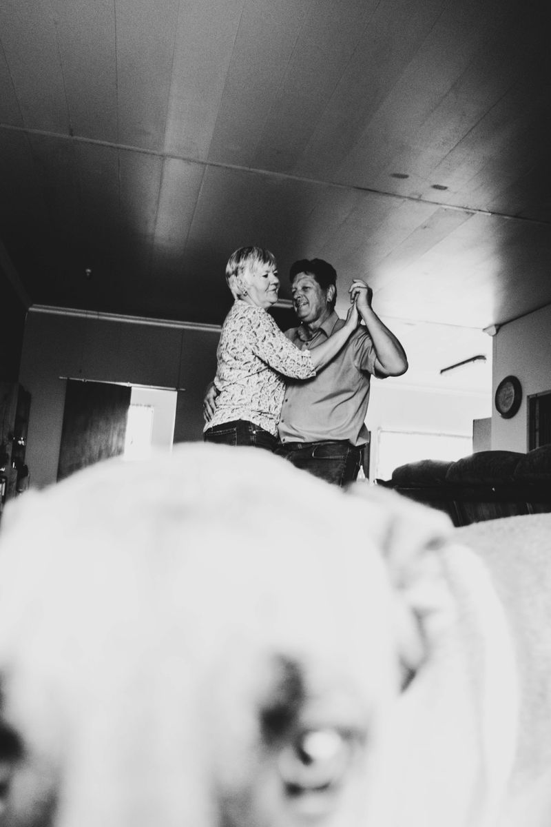© Nadia Ettwein - My father Cornelius dancing with his wife and his dog Rex in the foreground at their home in Orania.