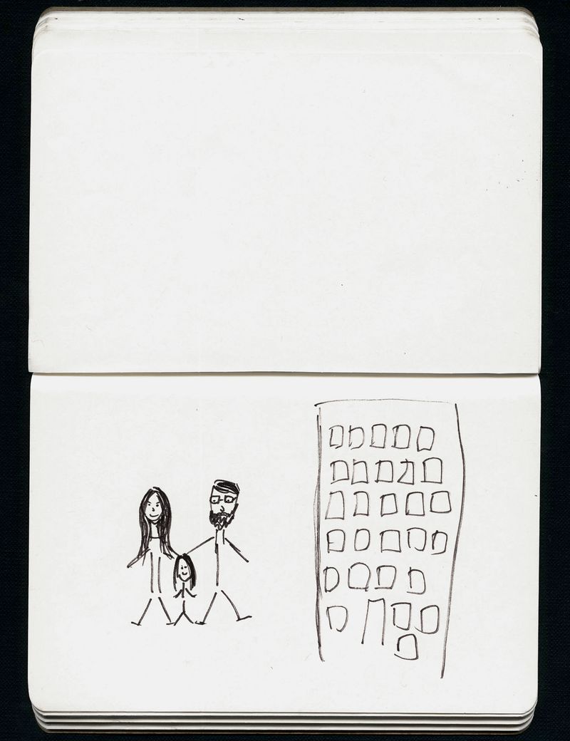 © Loulou d’Aki - Jenny's sketch of her family, the way she imagined it when growing up.She lives with her son in central Stockholm.