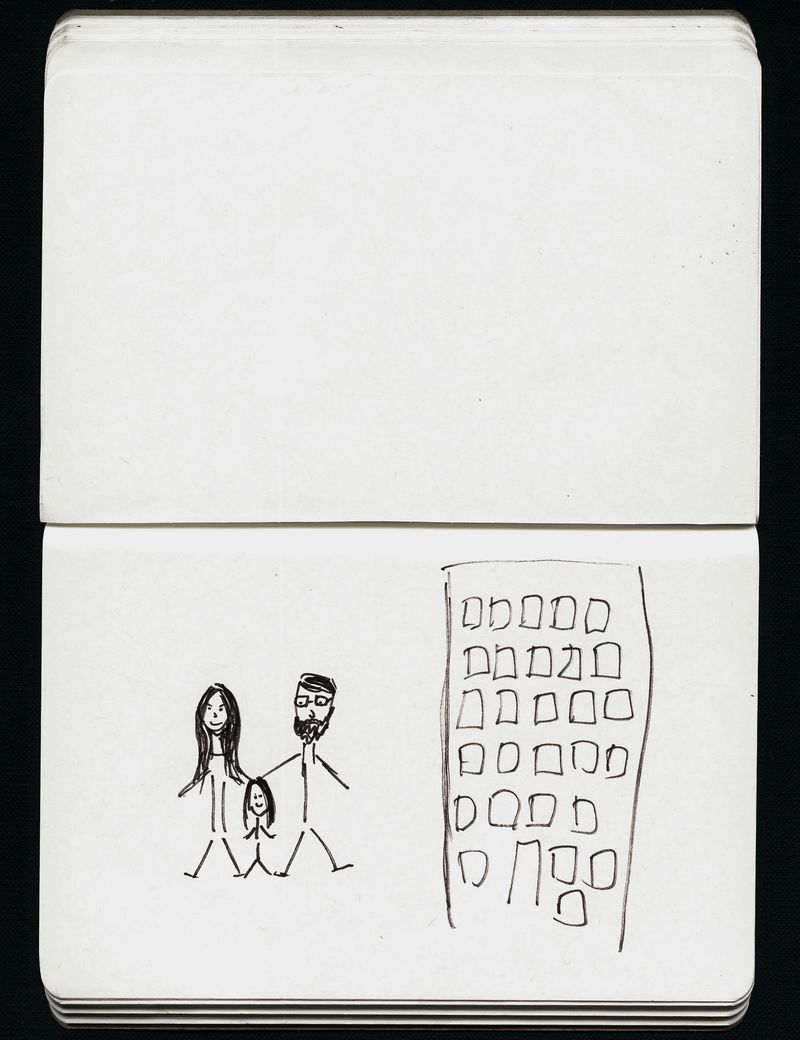 © Loulou d’Aki - Jenny's sketch of her family, the way she imagined it when growing up.She lives with her son in central Stockholm.