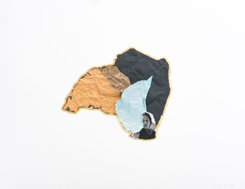© Morvarid K - Ecotone 19 50x65cm Unique piece Fragmented photo prints on various paper, rice powder, urushi lacquer and 24ca gold powder