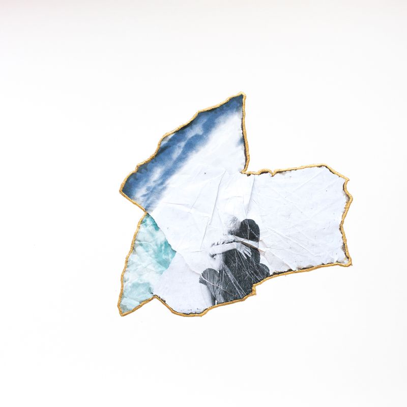 © Morvarid K - Ecotone 2 50x65cm Unique piece Fragmented photo prints on various paper, rice powder, urushi lacquer and 24ca gold powder