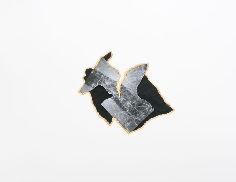 © Morvarid K - Ecotone 12 50x65cm Unique piece Fragmented photo prints on various paper, rice powder, urushi lacquer and 24ca gold powder