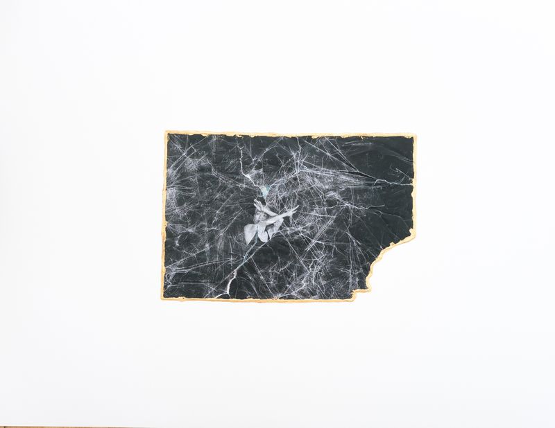 © Morvarid K - Ecotone 15 50x65cm Unique piece Fragmented photo prints on various paper, rice powder, urushi lacquer and 24ca gold powder