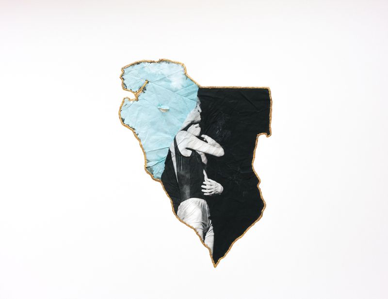 © Morvarid K - Ecotone 3 50x65cm Unique piece Fragmented photo prints on various paper, rice powder, urushi lacquer and 24ca gold powder