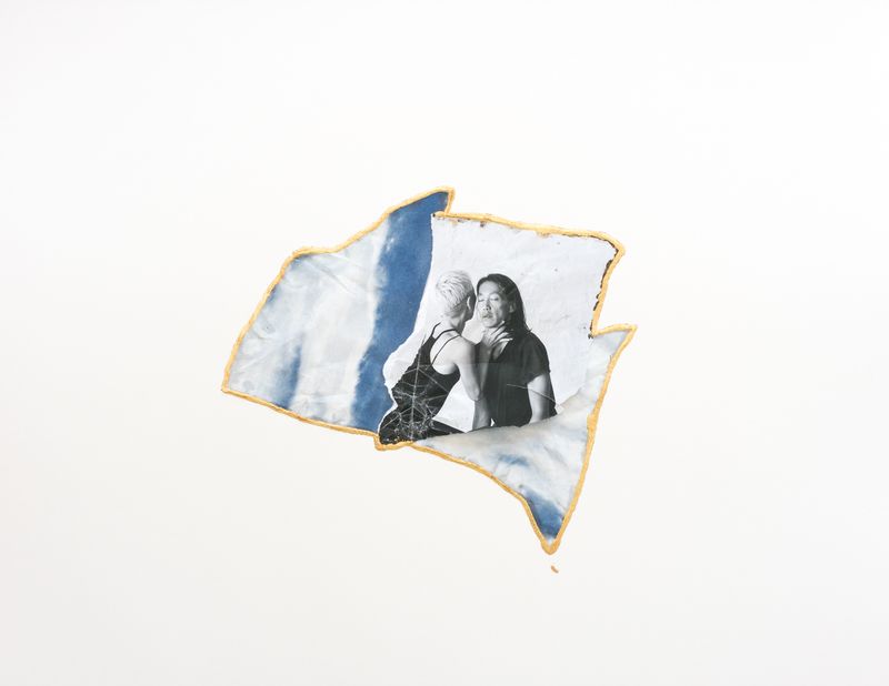 © Morvarid K - Ecotone 8 50x65cm Unique piece Fragmented photo prints on various paper, rice powder, urushi lacquer and 24ca gold powder