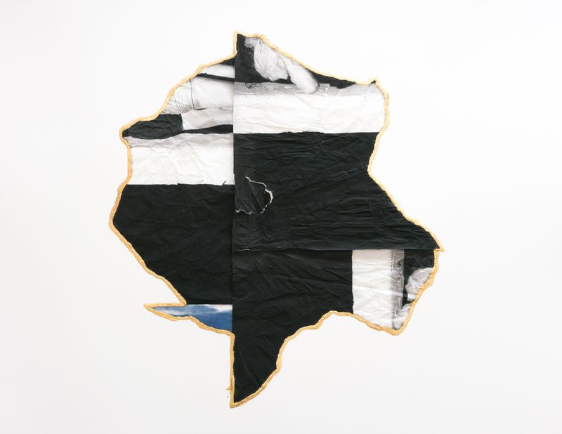 © Morvarid K - Ecotone 7 50x65cm Unique piece Fragmented photo prints on various paper, rice powder, urushi lacquer and 24ca gold powder