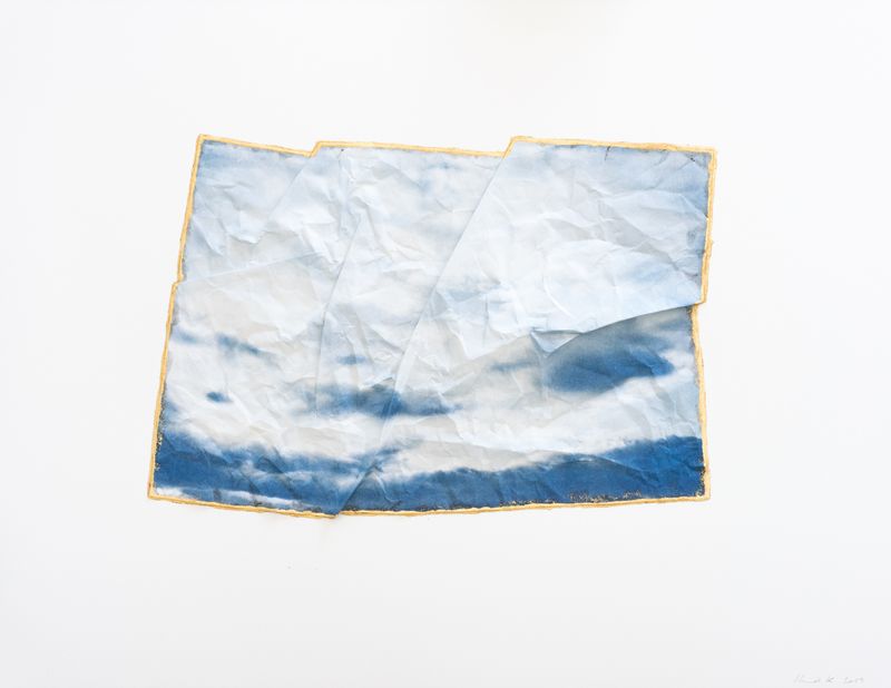 © Morvarid K - Ecotone 17 50x65cm Unique piece Fragmented photo prints on various paper, rice powder, urushi lacquer and 24ca gold powder