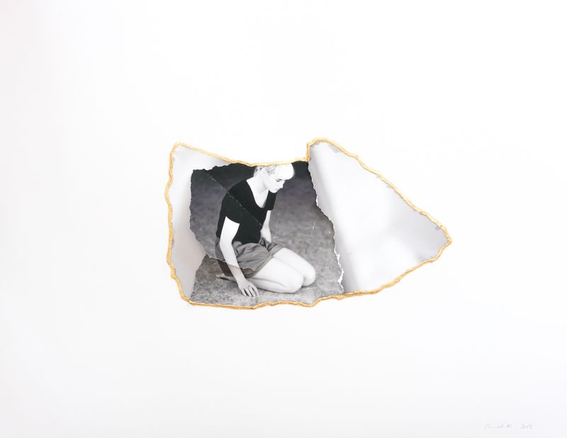 © Morvarid K - Ecotone 18 50x65cm Unique piece Fragmented photo prints on various paper, rice powder, urushi lacquer and 24ca gold powder