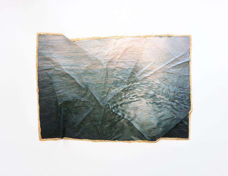 © Morvarid K - Ecotone 6 50x65cm Unique piece Fragmented photo prints on various paper, rice powder, urushi lacquer and 24ca gold powder