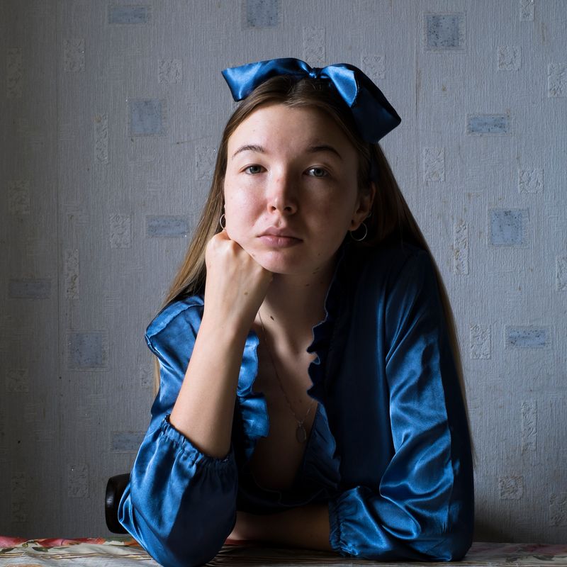 © Maria Quigley - A self-portrait in a silk shirt my Babushka wanted me to have. The shirt belonged to my mother when she was in her twenties.