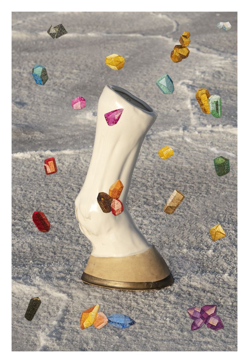 © Ute Behrend - Rare horse-foot vase with gold rim and patchwork rhinestones