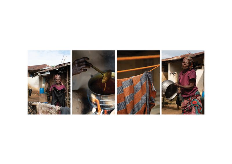 © Carolin Hirschfeld - Oforiwaa is still very active: she washes by hand, she fills the water cans and she cooks for herself and her husband.