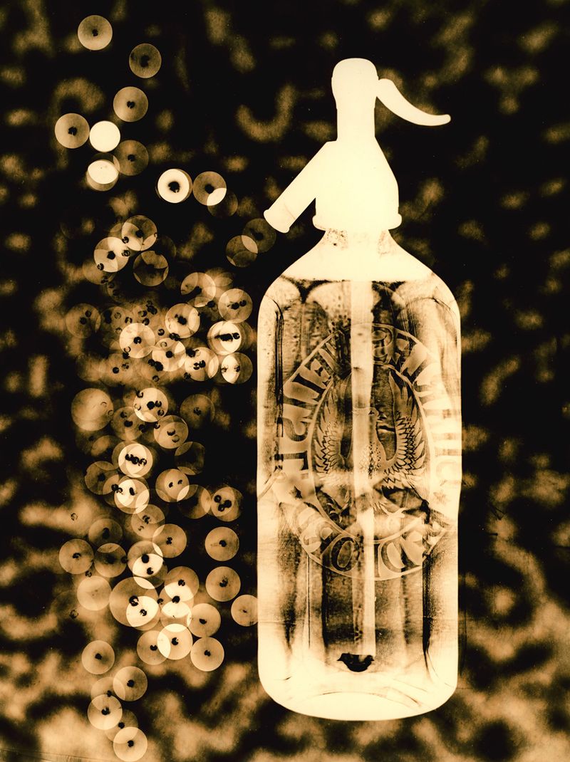 © Jo Stapleton - ©Jo Stapleton, 'glass soda syphon with marbles in gut tissue' (2022)
