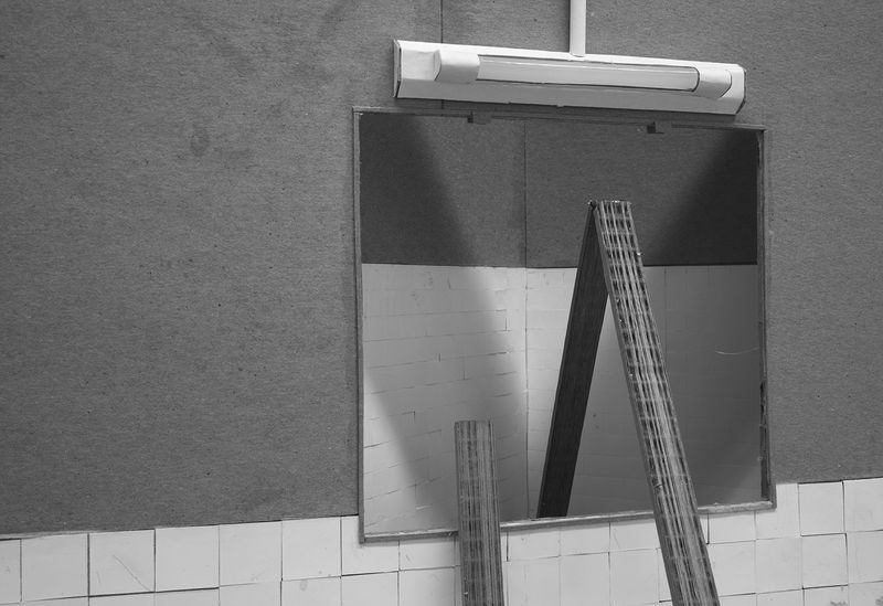 © Robin Crookall - Bathroom Mirror, Gelatin silver print, 15 x 22 inches. Photograph of constructed cardboard diorama.