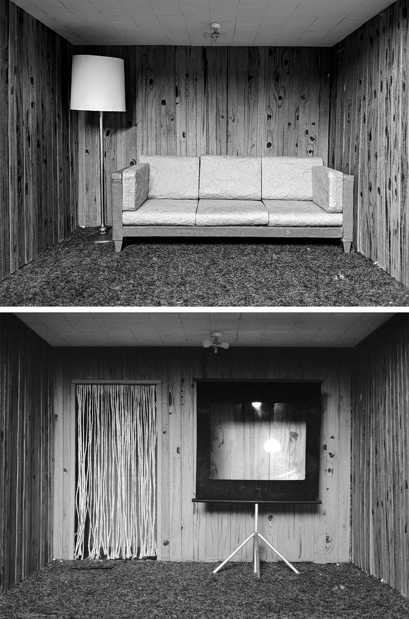 © Robin Crookall - Basement, gelatin silver print, 15 x 22 inches. Photograph of constructed cardboard diorama.
