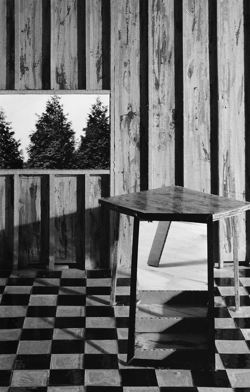 © Robin Crookall - Mirror and Table, Gelatin silver print, 15 x 22 inches. Photograph of constructed cardboard diorama.