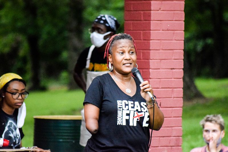 © Ash Esposito ~ Little Box of Random - Activist Erricka Bridgeford from Baltimore Ceasefire speaking to the crowd in solidarity with the organizers