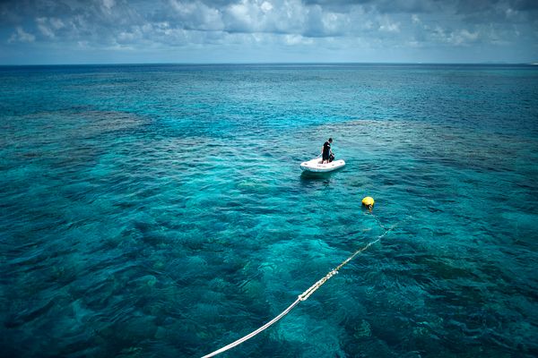 © Giacomo d'Orlando - An operator of Tusa6 is checking from the ocean surface the tourists who are diving through the Hamilton Reef.