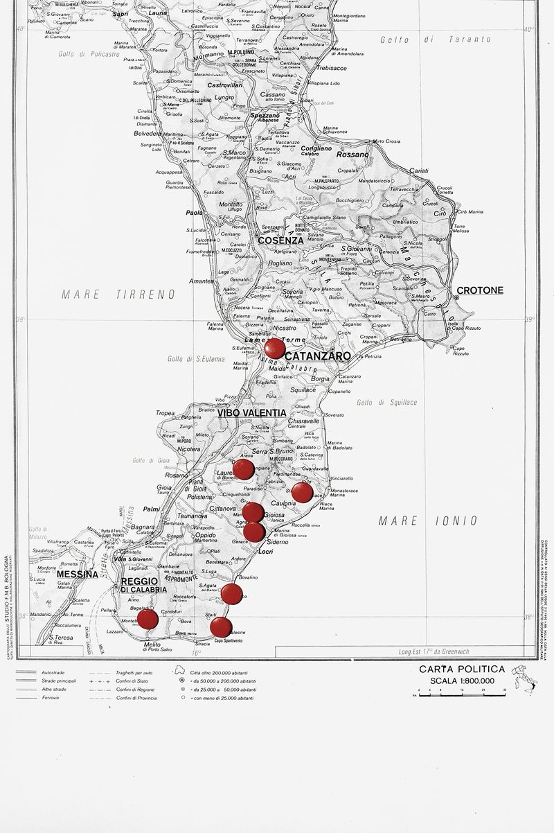 © Domenico Fabio Itri - A map of Calabria with the places where the eight were kidnapped.
