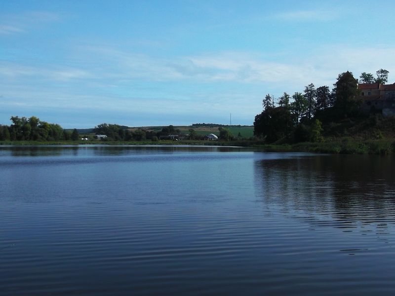 © Andrei  Kolyaskin - Lake  near  Svirzh  Castle  from  15th  century  in  village  Svirzh  of  Lviv  region , Ukraine .