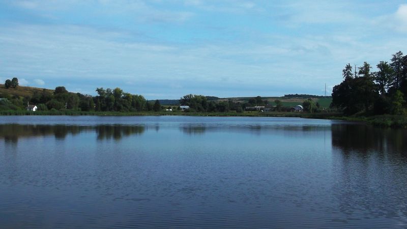 © Andrei  Kolyaskin - Lake  near   Svirzh  Castle  from  15th  century  in   village  Svirzh  of  Lviv  region , Ukraine .