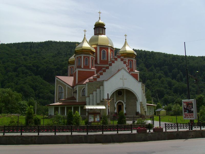 © Andrei  Kolyaskin - Greek - catholic  Temple  of  modern  construction  in  Carpatian  town  Yaremche  of  Ivano - Frankivsk  region , Ukraine .