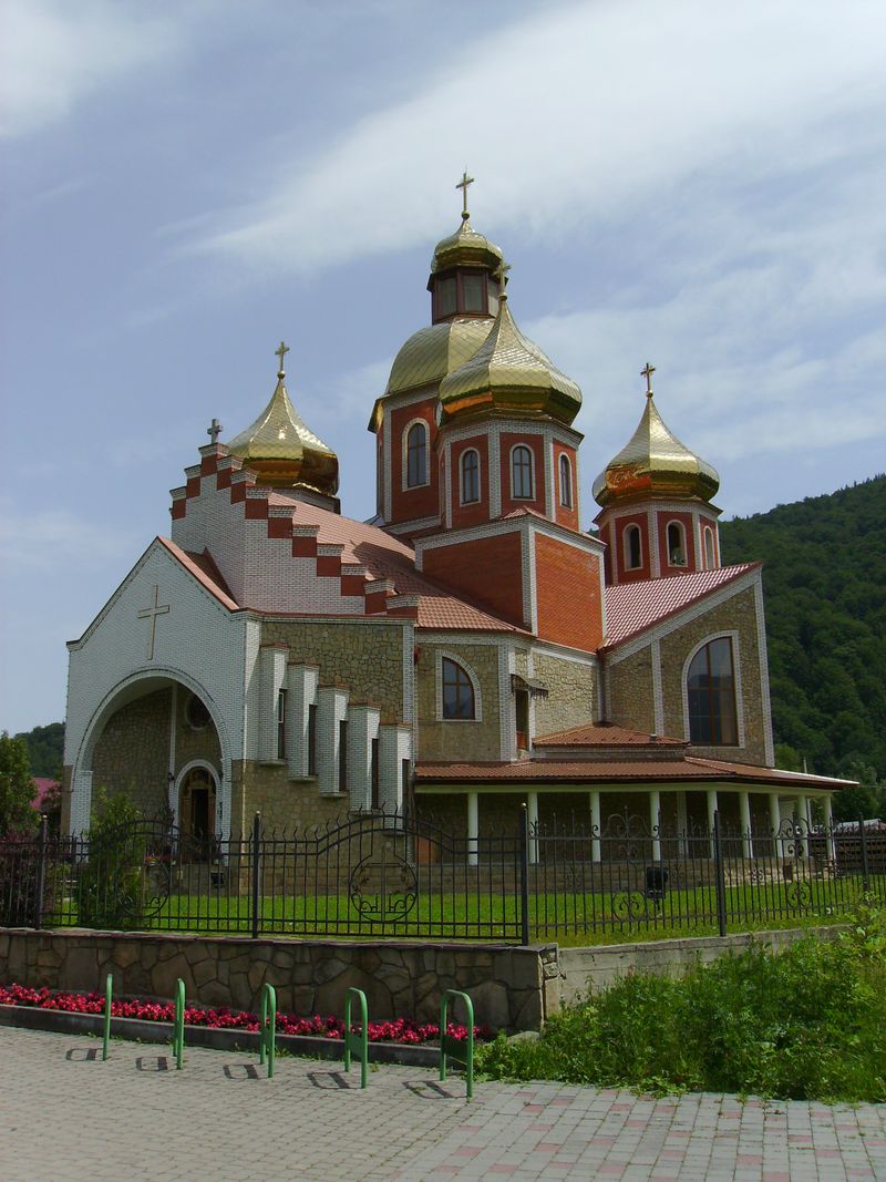 © Andrei  Kolyaskin - Greek - catholic  Temple  of  modern  construction  in  Carpatian  town  Yaremche  of  Ivano - Frankivsk  region , Ukraine .