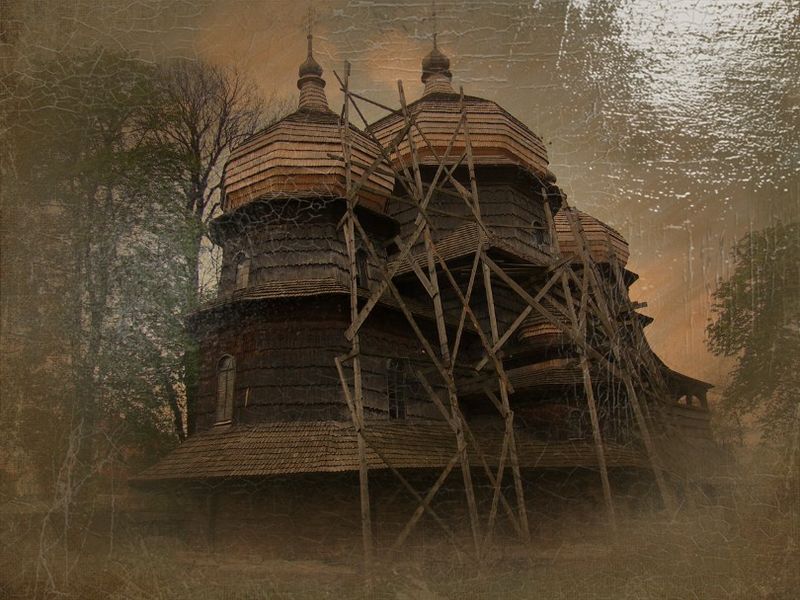 © Andrei  Kolyaskin - Old  Saint  Jur  Church  from  15th  century  in  town  Drogobych  of  Lviv  region , Ukraine .